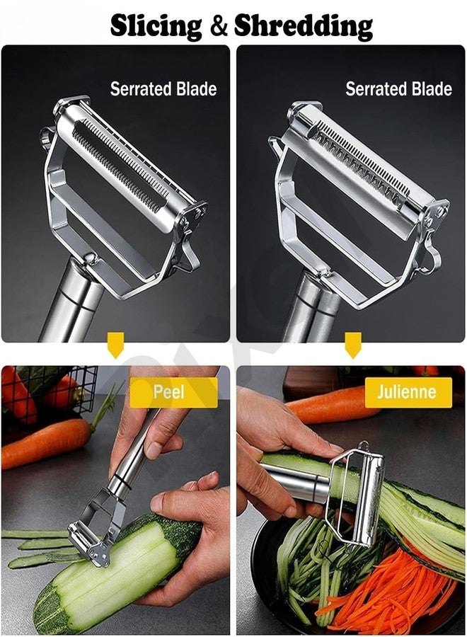 RIXELL 2-in-1 Stainless Steel Julienne Vegetable Peeler, Multi-Functional Kitchen Slicer and Grater, Silver, 18 x 8.2 x 2.4 cm - Image 5